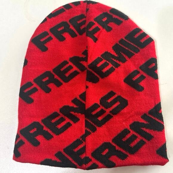 Red beanie hat with black letters Frenemies all over the hat. No tags dbl layer - Picture 2 of 7